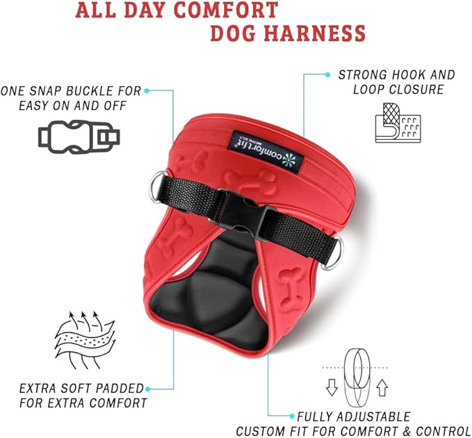 Comfort Fit Dog Harness No Pull No Escape Harness Adjustable Buckles Soft Padded Reflective Choke Step in Dog Vest with Easy Control Handle for Small Medium Large Dogs & Puppies