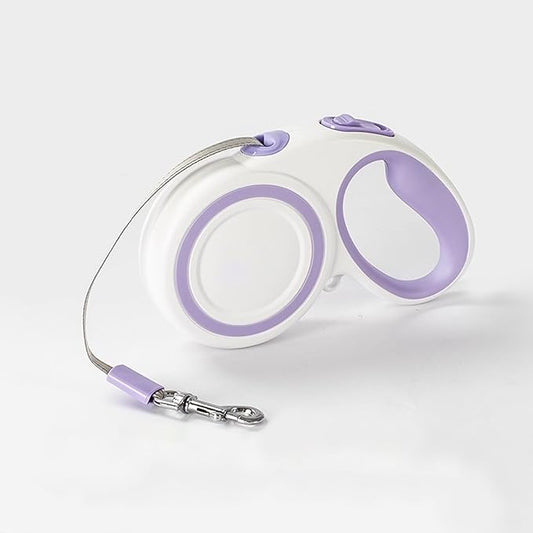 Retractable Dog Leash, Strong Reflective Nylon Tape Lead 16 ft Dog Walking Leash, up to 66lbs, Anti-Slip Rubberized Handle, 360° Tangle-Free, One-Handed Brake (White-Purple, Medium)