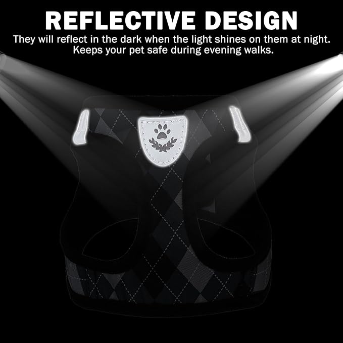 SCENEREAL Small Dog Harness and Leash Collar Set, Step in No Pull Soft Mesh Dog Harnesses for Small Medium Sized Dogs Puppy and Cats Outdoor Walking, No Chock Reflective Vest Harness, Black Plaid S