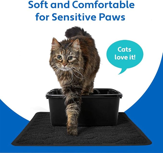 MIGHTY MONKEY Waterproof BPA Free Cat Litter Box Trapping Mat, Easy Clean Floors, Textured Backing, Soft on Sensitive Kitty Paws, Cats Accessories, Less Waste, Stays in Place, 35x23, Black