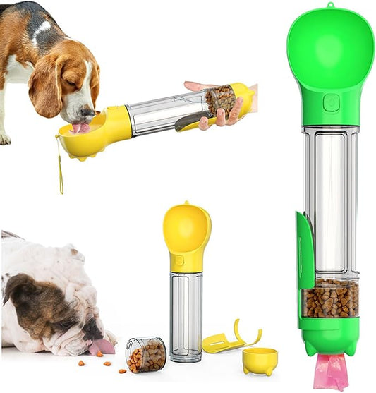 16.9oz Portable Pet Water Bottle Food Container,Travel Drink Feeder Cup Food Dispenser with Poop Shovel 17Pcs Waste Bag,for Dog Pets Walking Hiking (Green, 16.9oz(500ml))