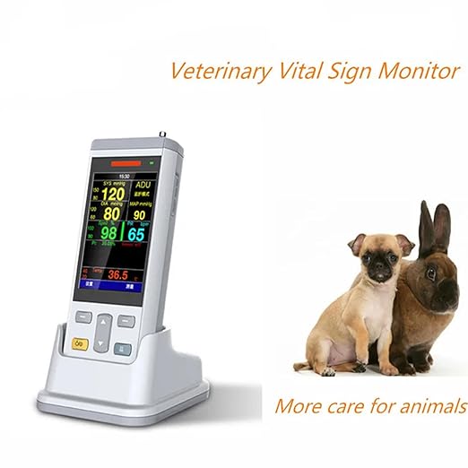 3.5 Inch Handheld Touch Screen Veterinary Monitor Multi-Parameter Cat Dog Animal Vet Pulse Oximeter Vital Signs Monitor (SPO2 and NIBP and Temp)
