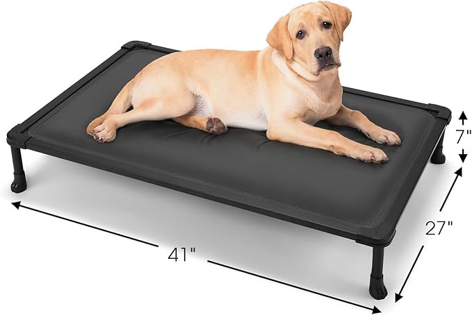 Veehoo Chewproof Elevated Dog Bed, Durable Raised Pet Cot with Soft PP Cotton-Filled Waterproof Mat, Washable Padded Cot for Indoor, Outdoor & Camping, 41-Inch, Grey