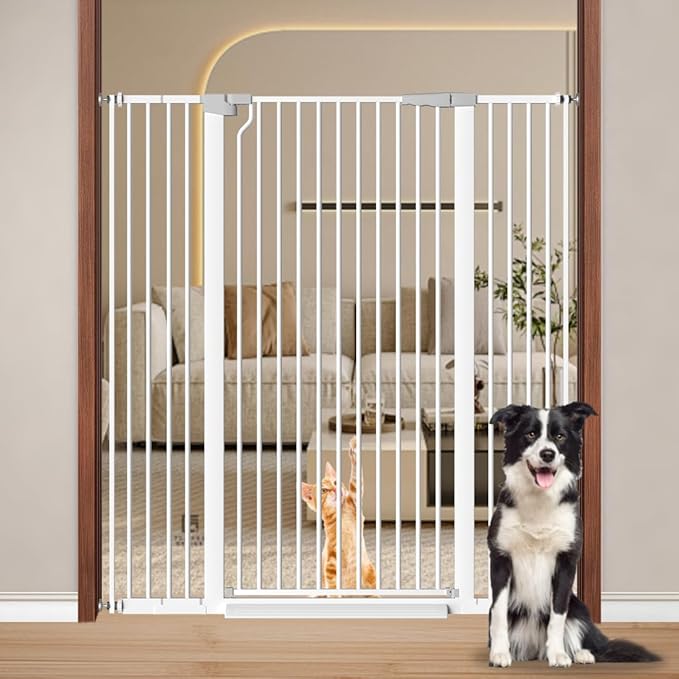 Fairy Baby 51.18" Extra Tall Baby Gates for Doorways, 29.5"-48.4" Extra Wide Safety Child Gates for Cats Dogs, Metal Auto Close Stair Gates Indoor for Kid or Pets No Drilling Pressure Mount Kit, White