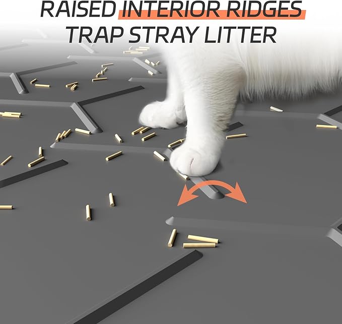 Large Silicone Cat Litter Mat, Waterproof/Urineproof, Litter Recycling, Easy to Clean, Soft on Kitty Paws (22"X34"-Dark Grey)