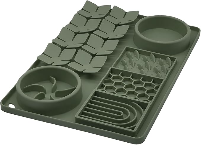 Slow Feeder Bowl, Silicone Lick Mat with Suction Cups for Dog Cat, Snuffle Mat for Pet Smell Training, Puzzle Toys for Bored Puppy, Interactive Sniff Mat for Slow Eating & Keep Busy, Dark Green