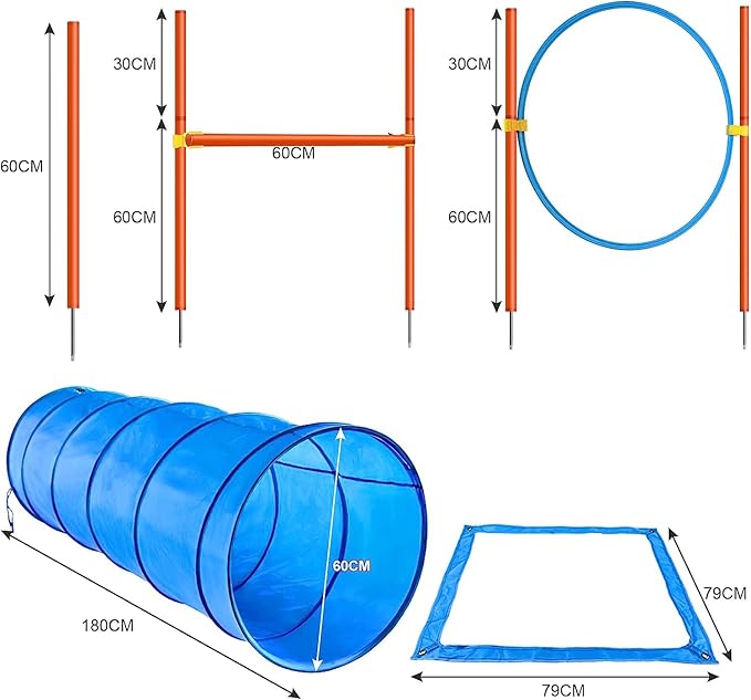 XiaZ Dog Agility Equipments, Obstacle Courses Training Starter Kit, Pet Outdoor Games for Backyard Includes Dog Tunnel, Jumping Ring, High Jumps, 4 Pcs Weave Poles, Pause Box with Carrying Case