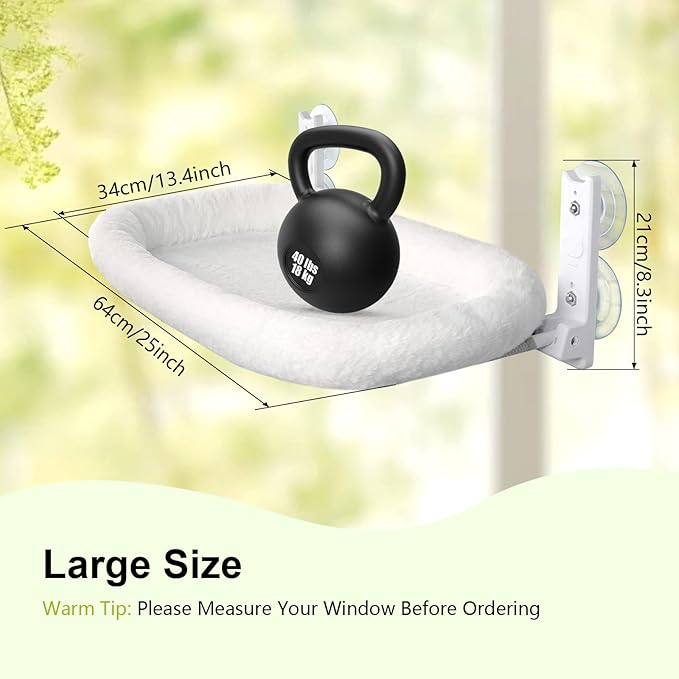 Cat Window Perch, Cordless Cat Hammock, Foldable Cats Window Bed for Large Cats with 4 Strong Suction Cups, Solid Metal Frame and Removable Cushion Bed Cover