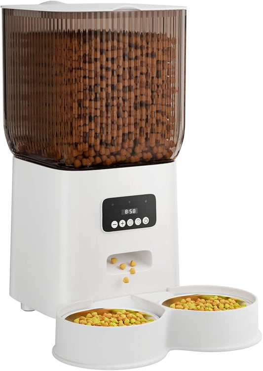 Automatic Cat Feeder, 5L Timed Cat Food Dispenser with Dual Power Supply, Pet Feeder up to 9 Meals per Day for 2 Cats, Automatic Pet Feeder for Small Dogs and Cats Indoor(Botton)