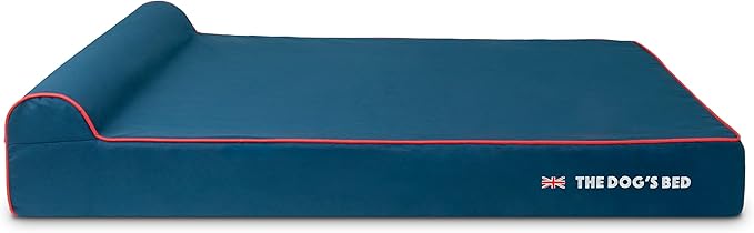 The Dog’s Bed Orthopedic Headrest Dog Bed XXL Blue Oxford with Red Trim UK Flag Dog Bed, Memory Foam, Hip & Elbow Dysplasia, Post Surgery, Waterproof Washable Cover