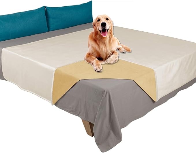 Ameritex Pet Bed Blanket Reversible 100% Waterproof Velvet Super Soft for Sofa and Bed (82x82 Inches, Cream+Sand)