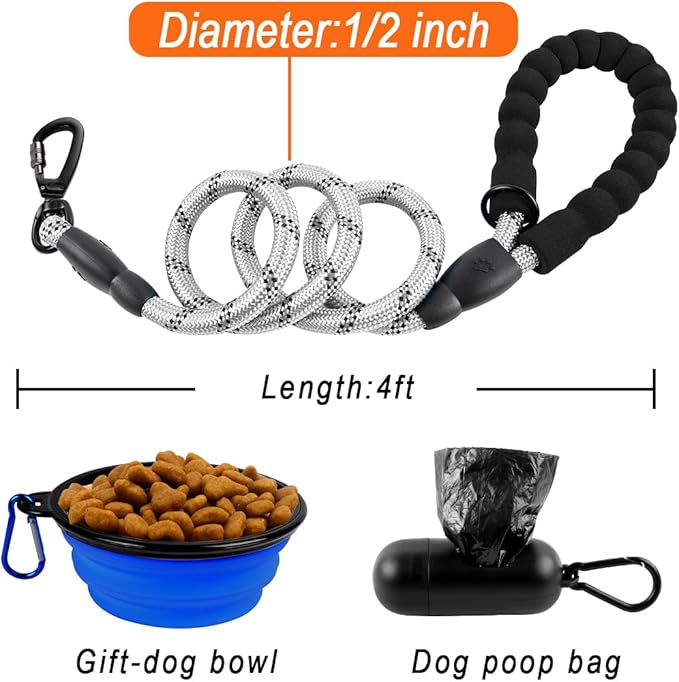 BARKBAY Dog Leashes for Large Dogs Heavy Duty Dog Leash 4/5/6 FT with Comfortable Padded Handle and Highly Reflective Threads for Medium Large Dogs Walking Training Running (4FT-1/2'',Gray)