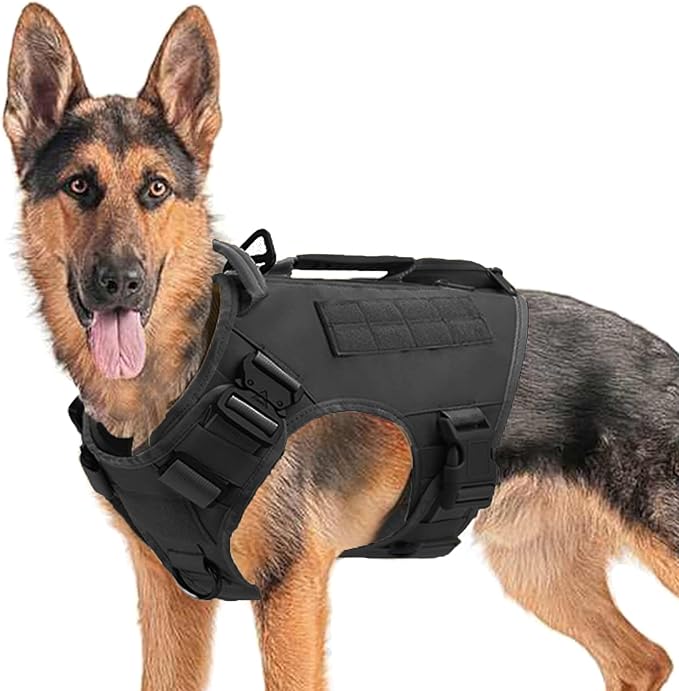 Tactical Dog Backpack Harness for Large Breed Original Design Metal Buckle Vest with Side Bags Pouches for Service Working Training (Black (Vest only), L)