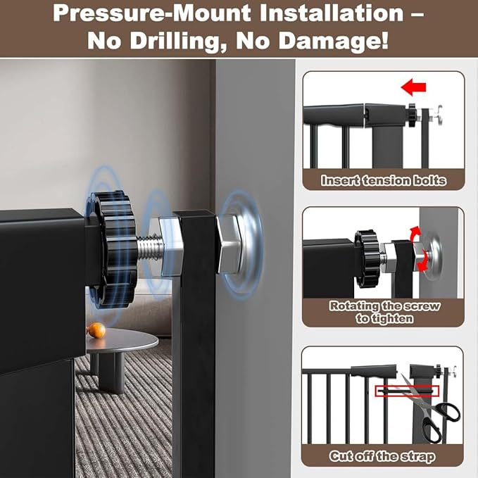 Fairy Baby 51.18" Extra Tall Cat Gate, 29.5"-32.6" Adjustable Width Auto Close Encrypted Tall Pet Dog Gate, Cat Proof Metal Gate Indoor for Doorway Stairs, Pressure Mounted Child Safety Gates, Black