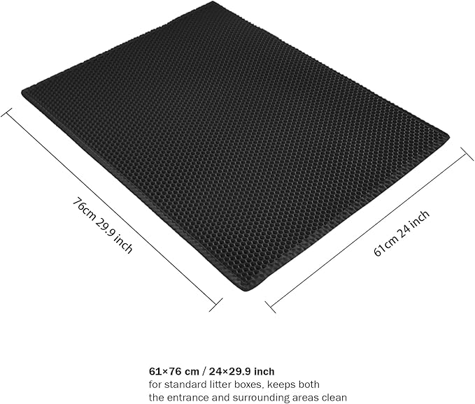Cat Litter Mat, Cat Litter Trapping Mat, 29.9'' x 24''Inch, Double Layer Waterproof Proof Litter Box mat, Non-Slip Design, Reduces Litter Scatter, Easy to Clean, Black