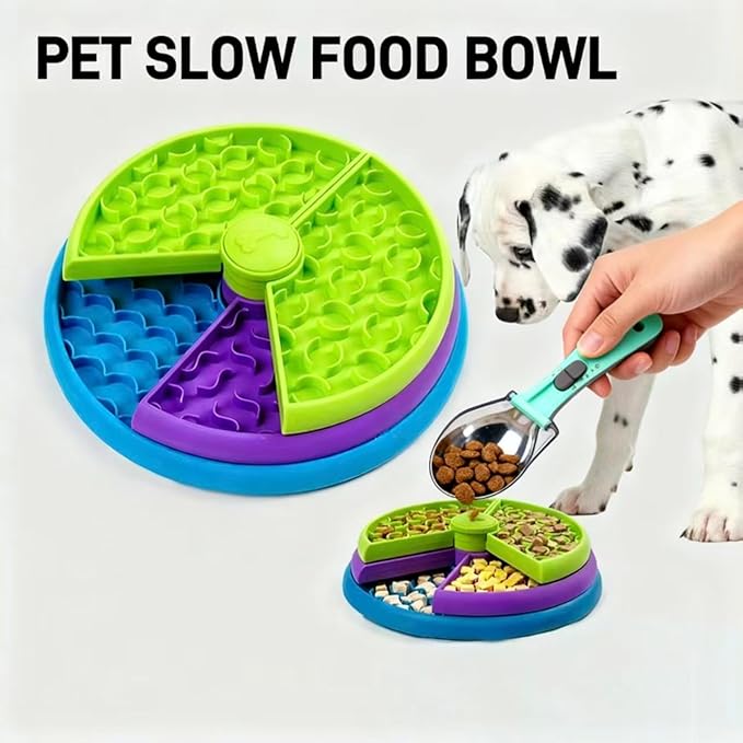 Slow Feeder Dog Bowl with Three Layers，Adjustable Dog Food Spoon-Adjustable Food Weight，can Effectively Alleviate Dogs' Boredom and Anxiety, Prevent Choking, and Prevent Slipping