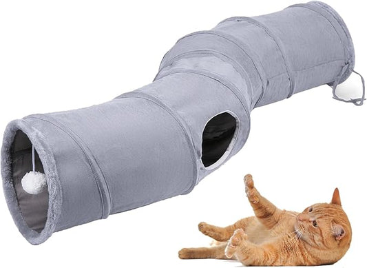 S-Shape Collapsible Cat Play Tube Toys with Plush Ball, Indoor Play Tunnel for Puppy, Kitty, Kitten, Rabbit