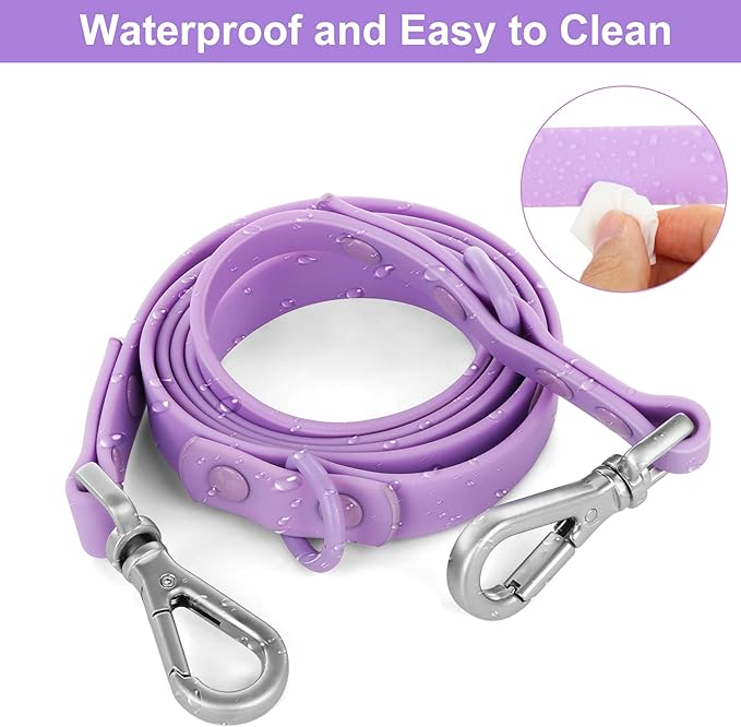 Wisedog Waterproof Dog Leash – 5ft/6ft Adjustable with 2 Metal Swivel Hooks, Easy to Clean Dog Leashes for Small, Medium, Large Breed Dogs (Lilac M)