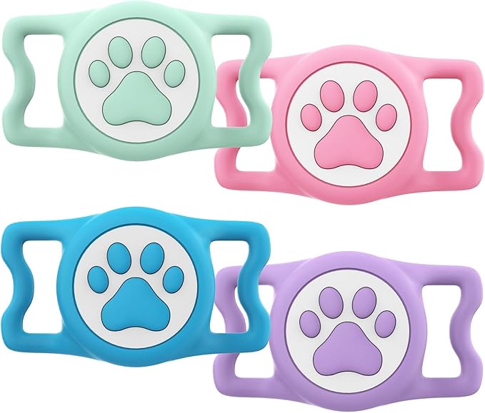 [4 Pack] TAGHELP-Airtag Dog Collar Holder, Waterproof Protective Case for Apple AirTag, Durable & Lightweight with Full-Body Protection, Soft Silicone (Pink Blue & Purple Green)