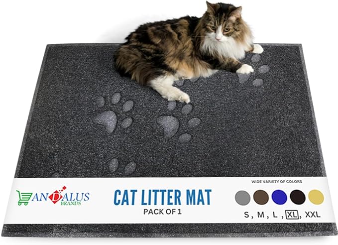 Andalus Extra Large Cat Litter Mat, Pack of 1 - Waterproof, Non-Slip & Easy to Clean Cat Litter Box Mat for Extra Efficient Pet Litter-Trapping, Grey (35” X 23”)
