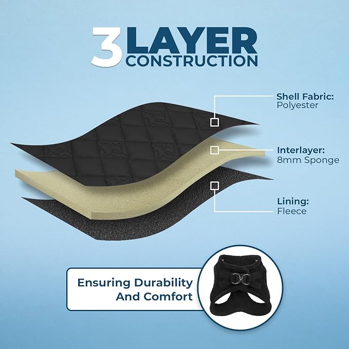 Best Pet Supplies - All Weather Mesh/Plush, Reflective, No Pull Harness for Small, Medium Dogs, Cats - Secure with Hook & Loop Fastener, Buckle, Double D-Rings - Black Plush, XL