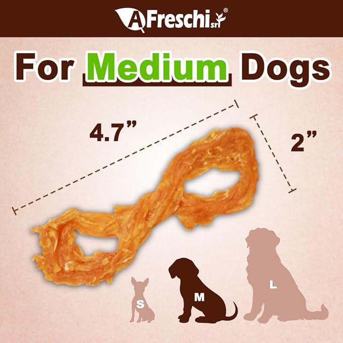 A Freschi srl Turkey Tendons for Dogs, Long-Lasting, Hypoallergenic Rawhide Alternative, Human Grade, Healthy Puppy Chews, Natural Dog Treats for Medium Dogs, Rope (M), 2 Count Pack