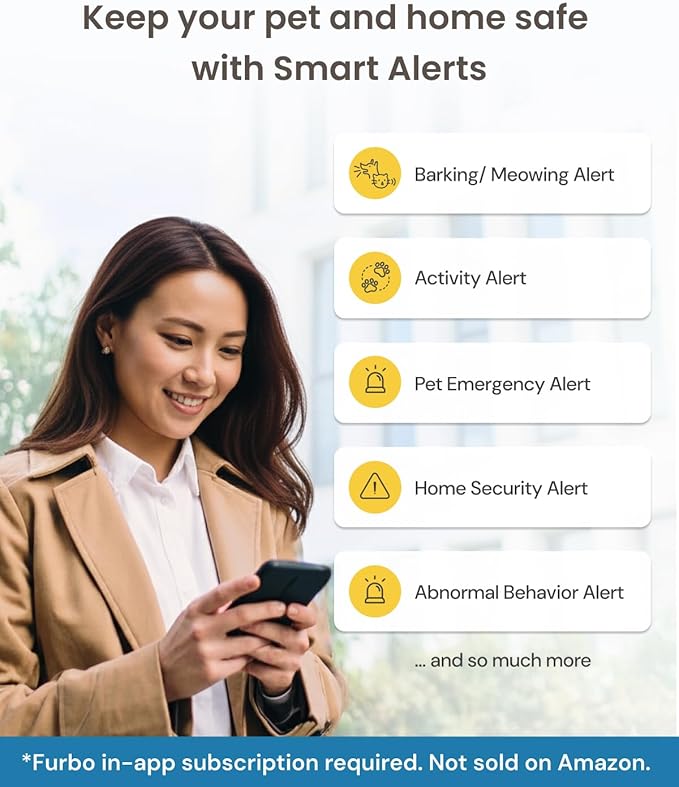 Furbo Mini 360° New 2K QHD Pet Camera - Unlock Smart Camera & Smart Features w/Paid Plan: Dog & Cat Safety Alerts, Rotating Treat Dispenser w/Speaker (Subscription Required, Low Risk 3mo Minimum)