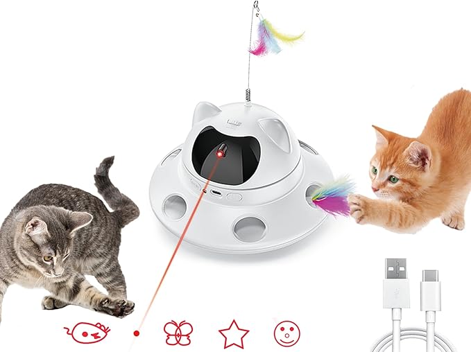 3-in-1 Cat Toy & Interactive Motion-Activated Kitten Toy Wand Feather Accessories — 5-Piece Set of Replaceable Wand Feather Refills, Interactive Teaser Accessories for Cats and Kittens