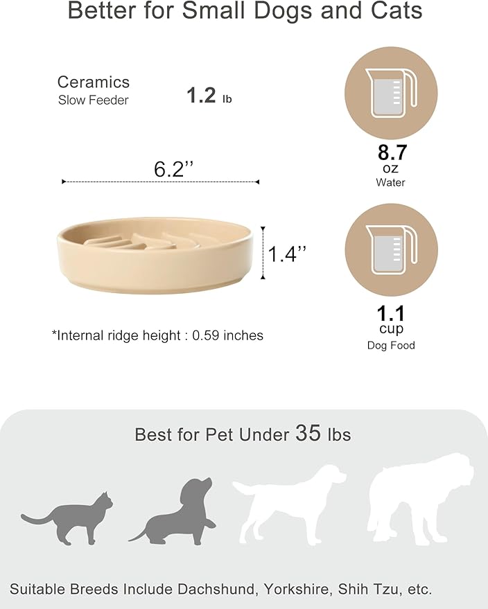 Ceramic Maze Dog Slow Feeder with Non-Slip Silicone Rim – Heavy-Duty Stoneware Bowl with Puzzle Pattern for Bloating & Obesity Prevention (Apricot-S)