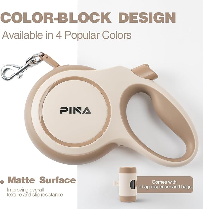 PINA Upgraded Retractable Dog Leash, 26 ft Dog Leash for Small Medium Large Dogs Up to 110lbs, Heavy Duty Reflective Nylon Tape 360° Tangle-Free, with Anti-Slip Handle, One-Handed Brake, Pause, Lock