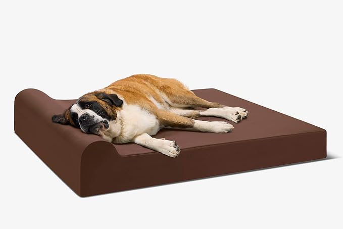 Barker Beds Giant Orthopedic Dog Bed - 7" Pillow Top with Headrest - 100-300 lbs - Memory Foam for Joint Pain & Arthritis - Vet Recommended, Washable - Made in USA - 60"x48"x7" - Chocolate