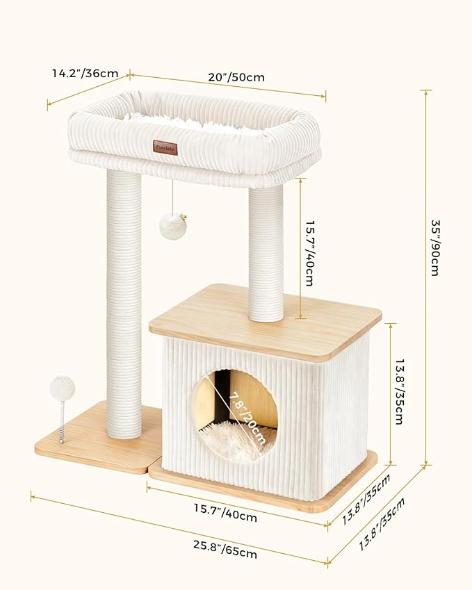 Modern Cat Tree for Indoor Cats, Nordic Loft Style, Wooden Cat Tower with Sisal Scratching Posts, Soft Padded Beds & Cozy Condos, Floor-Mounted for Kittens & Adult Cats