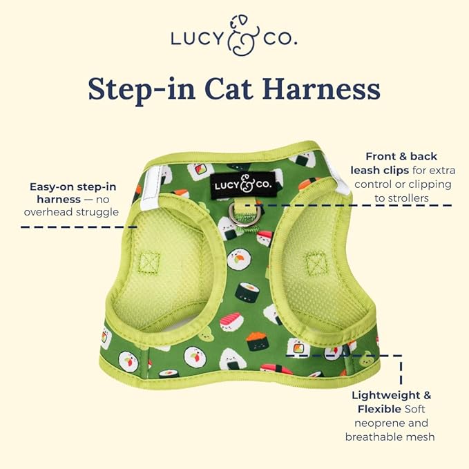 Lucy & Co. How I Roll Step-in Cat Harness & Leash Bundle – Reflective, Breathable & Adjustable Harness for Cats, Kittens & Small Dogs, Lightweight & Secure and Dual Leash Clips – Small