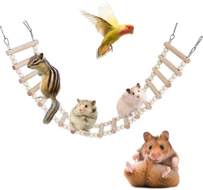 Rat Ladder Bridge Toy, Rat Climbing Toys, Natural Wooden Hamster Ladder Bridge Toy, Cage Accessories for Bird Parrots Parakeets Hamster Cockatiels Sugar Gliders - 18 Steps - 25.98 x 3.14 Inch