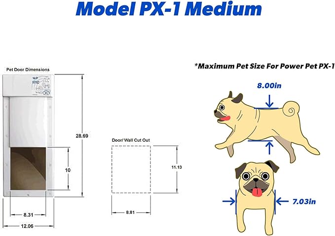 Power Pet Automatic Pet Door - Medium Door Mount - Pet Activated - Motorized - Safe Gravity Closure with Anti Pinch - Dead Bolt Lock - 4 Way Access - Dual Range Control - Air Tight