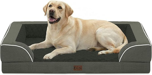 Orthopedic XL Dog Beds, Waterproof Memory Foam Big Pet Bed for Extra Large Sized Dogs 45x35Inch, Non-Slip Bottom and Egg-Crate Foam Dog Couch Bed with Washable Removable Cover, Dark Green