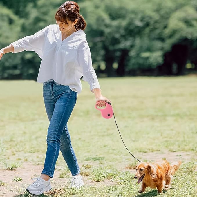 16Ft Retractable Dog Leash,Light Weight Leash for Small to Medium Dogs/Cats Up to 50lbs,Stainless Steel Spring Strong Nylon Tape, Tangle Free, One-Handed Brake.(Pink)