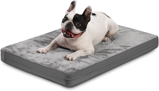 Waterproof Small Dog Bed Crate Pad 24 inch, Washable Puppy Bed Orthopedic with Removable Cover Reversible, Foam Dogs Bed, Cat Bed Kennel Pad 23" x17, Durable Anti-Slip Bottom, Gray
