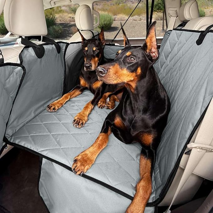 4Knines Hard Bottom Back Seat Extender for Dogs – Waterproof Dog Car Seat Cover – Heavy Duty Backseat Protector for Cars, SUVs, Trucks – Built-in EZ Open Door Protector (Patent Pending) Grey, Regular