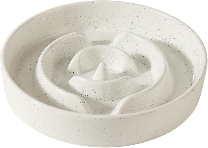 Ceramic 3.2 Cup Dog Bowl Slow Feeder for Large Dog, 9.5inch Pet Slow Dish, Stop Bloat, Preventing Choking(Single Bowl, Vanilla White)