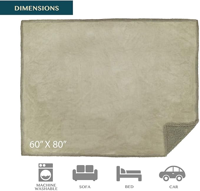 PAVILIA Waterproof Blanket for Couch, Sofa | Waterproof Dog Blanket for Large Dog, Puppy, Cat | Pet Blanket Protector | Plush Soft Warm Fuzzy Sherpa Blanket Bed Throw, Taupe, 90x90