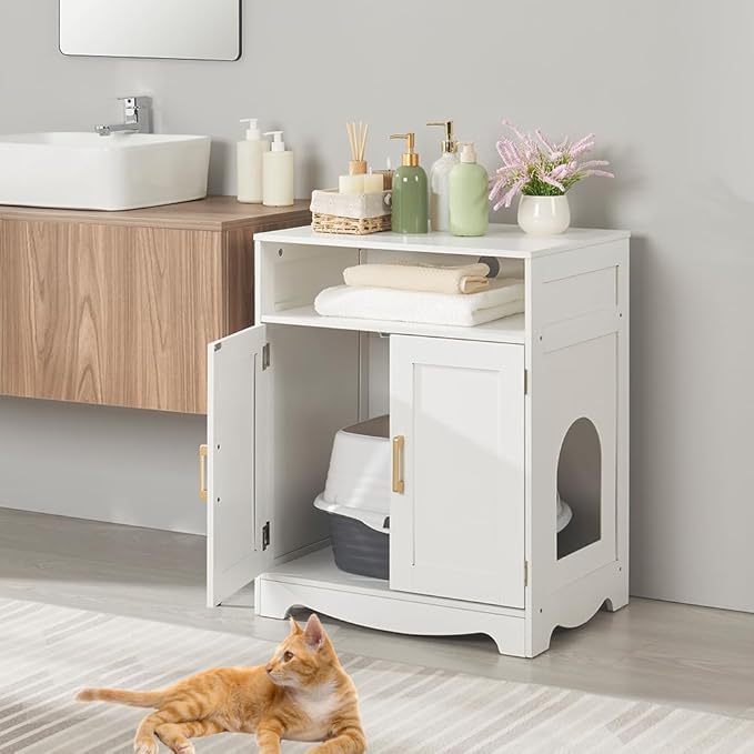 beeNbkks Cat Litter Box Furniture, Cat Washroom House Hidden Litter Box Enclosure, Wooden Nightstand End Table, Indoor Pet Furniture Cabinet Pet Crate