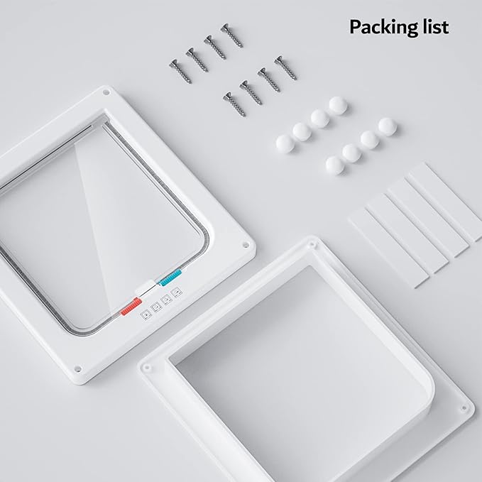 Large Cat Door Interior Door Pet Door for Cat Exterior Door 4 Modes Locking Suitable for Window and Wall (White)