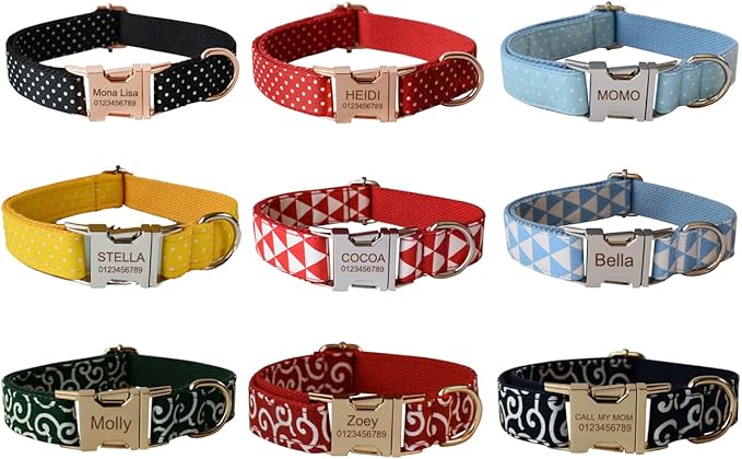Custom Dog Collar with Metal Buckle - Pet Collars Personalized with Name and Phone Number (Geometric)