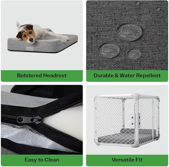 Diggs Bolstr Orthopedic Dog Bed with Headrest - Dog Crate Bed for Evolv Crate & Other Standard Pet Kennels - Durable & Comfortable - (Large)