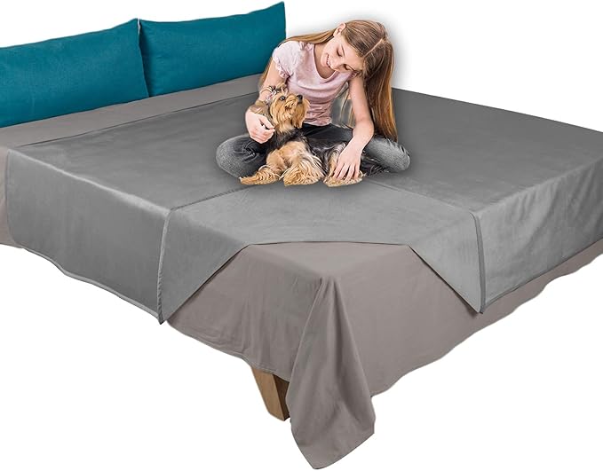 Ameritex Pet Bed Blanket Reversible 100% Waterproof Velvet Super Soft for Sofa and Bed (52x82 Inches, Light Grey+Grey)
