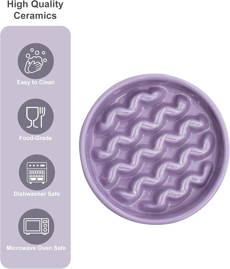 Ceramic Maze Dog Slow Feeder with Non-Slip Silicone Rim – Heavy-Duty Stoneware Bowl with Puzzle Pattern for Bloating & Obesity Prevention (Purple-S)