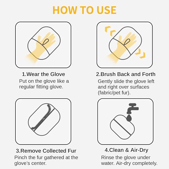 Pair Pack Electrostatic Pet Hair Remover Gloves - 2pcs Grooming Gloves for Dog Cat, Reusable Washable Fur Removal for Clothes, Bedding, Furniture, Carpet, Car Seats