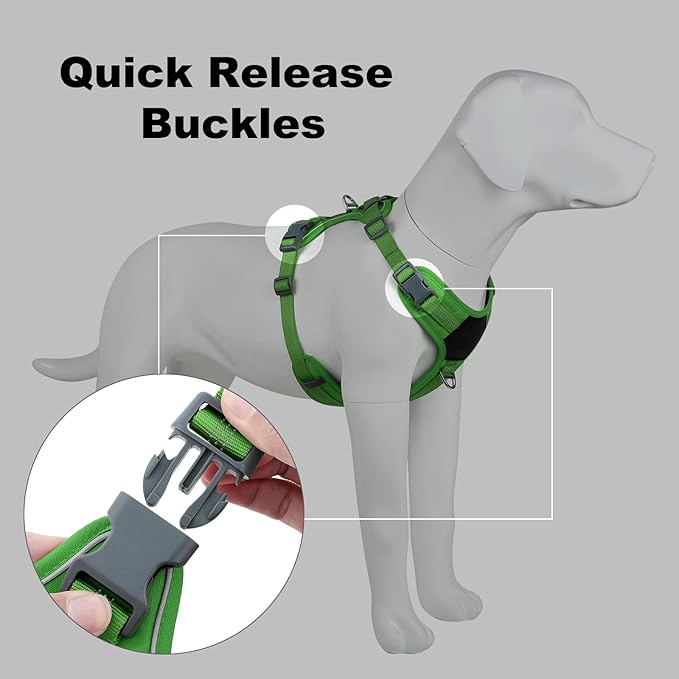 Plutus Pet No Pull Dog Harness, Release at Neck, Soft Padded, Reflective Adjustable Dog Vest Harness for Small, Medium, Large Dogs(Green, XS)