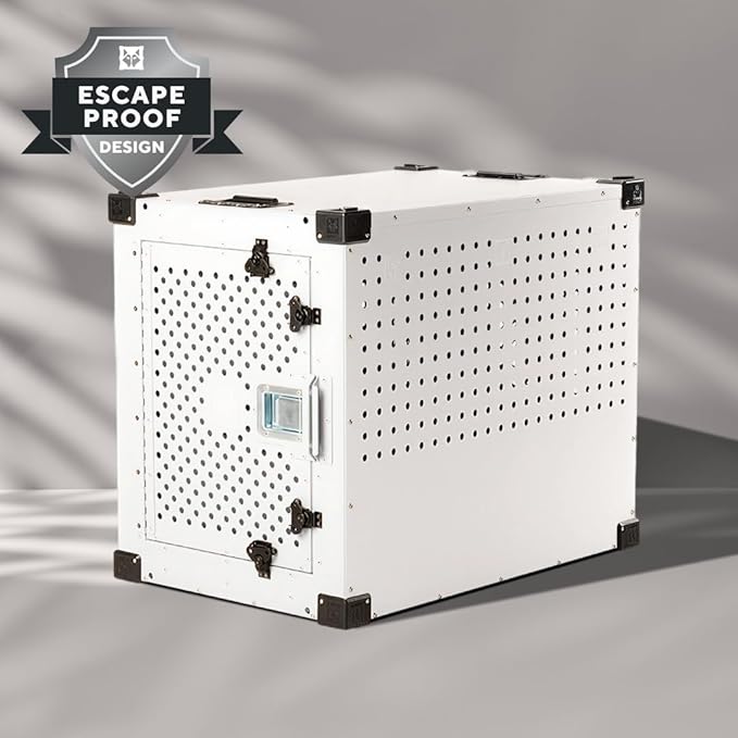 Impact Indestructible High Anxiety Dog Crate for Large Dogs - Heavy Duty Escape Proof Indoor Dog Kennel with Powder-Coated Aluminum - Ideal for Escape Artists (White, 40" (40.5" L x 23" W x 29" H)